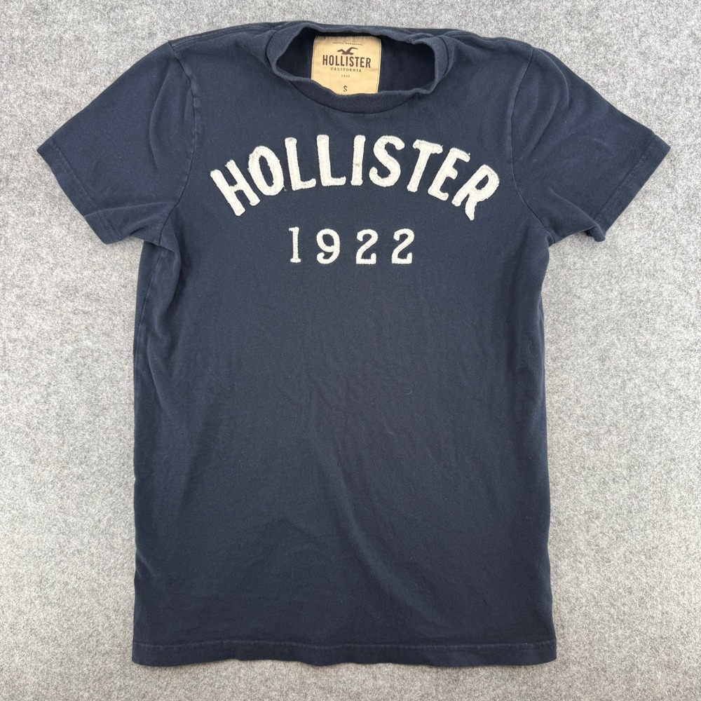 Y2K Hollister T-Shirt Mens S 1922 Graphic Logo Navy Blue Short Sleeve